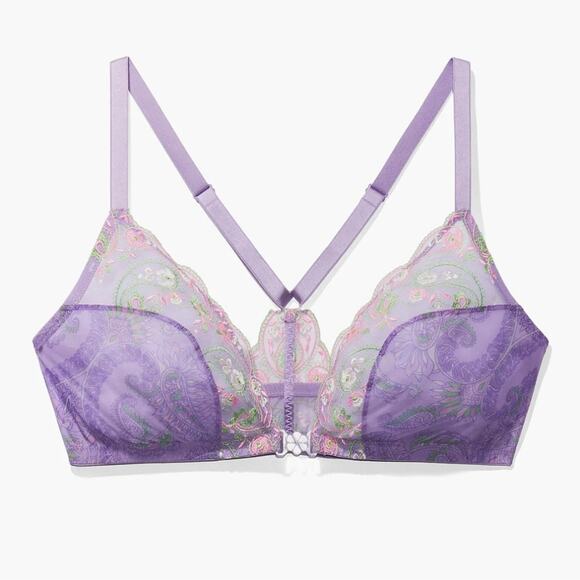 NWT Savage X Fenty Bohemian Paisley Embroidered Bralette Purple 1X - Picture 1 of 10